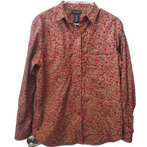 Lauren Ralph Lauren Shirt Womens Large Red Gold Paisley Snap Vintage Monogram